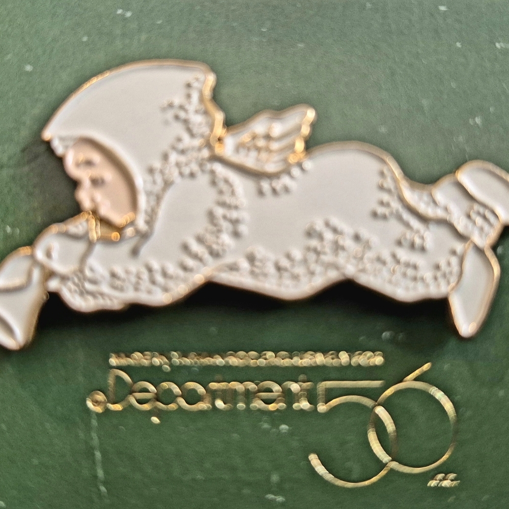1993 Vintage Snowbabies Gold and Cream Angel Pin